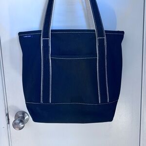 Lands End Medium 5 Pocket Open Top Long Handle Canvas Tote Bag